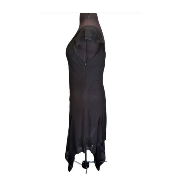 Black Flutter Sleeve Beaded Midi Length Dress - Picture 2 of 10